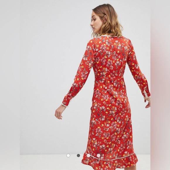 Free People Covent Garden Red Brick Floral Wrap Dress Size 6 - Picture 3 of 9
